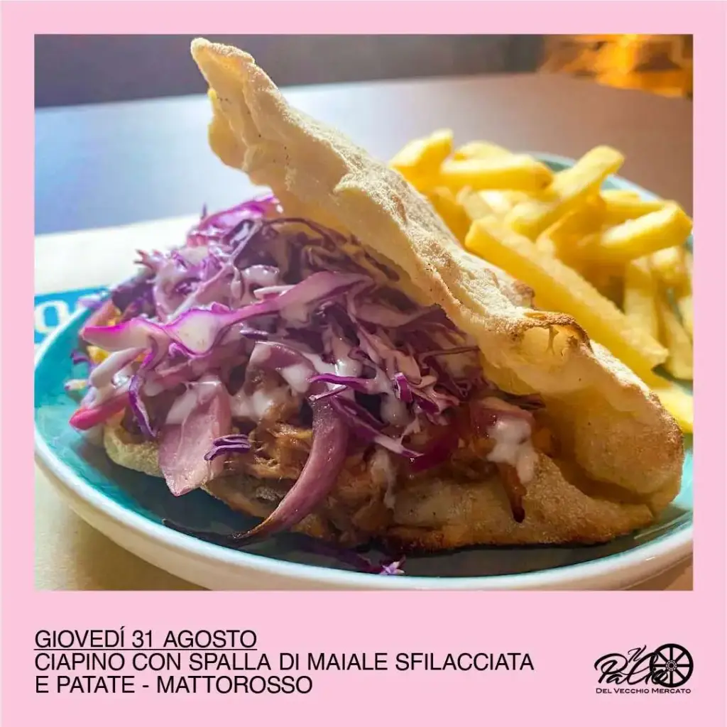 Giovedi 31 agosto Ciapino con spalla di maiale sfilacciata e patate Mattorosso