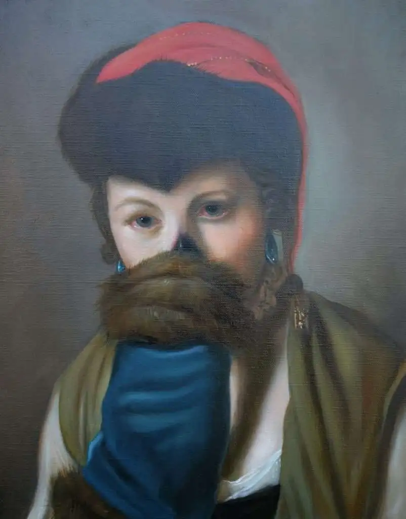 P.A.R. Russian Girl with a Muff 2021 olio su lino 41 x 33 cm 1 3